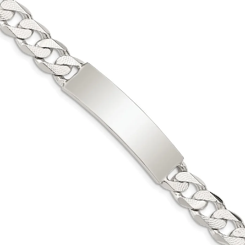 Women’s heart-shaped bracelets-Sterling Silver Polished Engraveable Patterned Curb Link ID Bracelet-WBC-QCD250-8