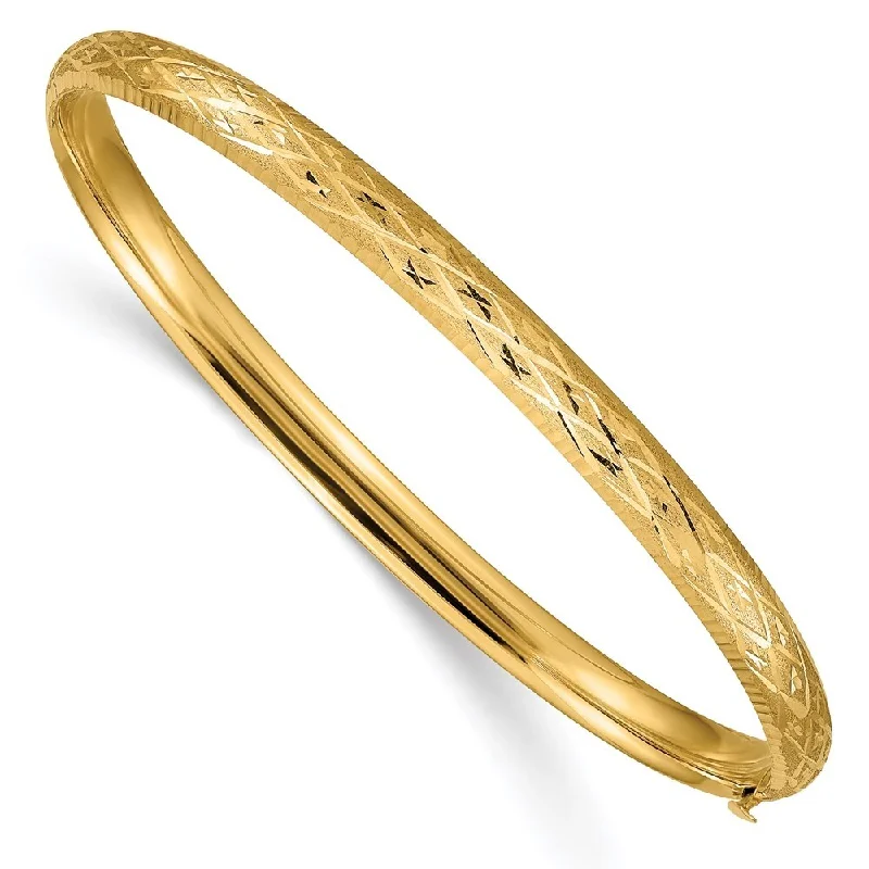 Women’s statement bracelets-14k Yellow Gold 4.75mm 3/16 Diamond-cut Fancy Hinged Bangle Bracelet