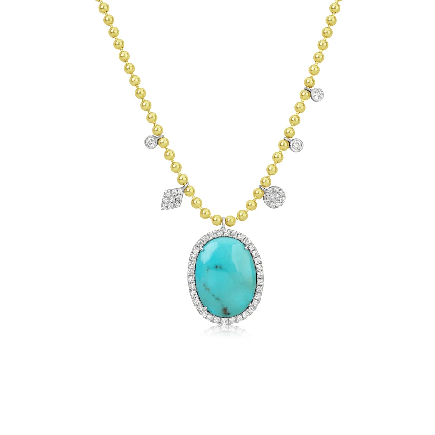 Women’s vintage necklaces-Meira T Turquoise and Diamond Yellow Gold Ball Chain Necklace