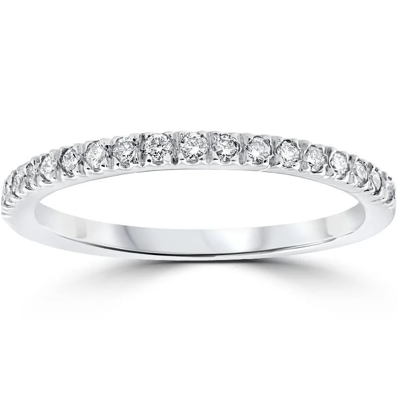 Women’s engraved engagement rings-1/4ct Pave Lab Created Diamond Wedding Ring 14K White Gold