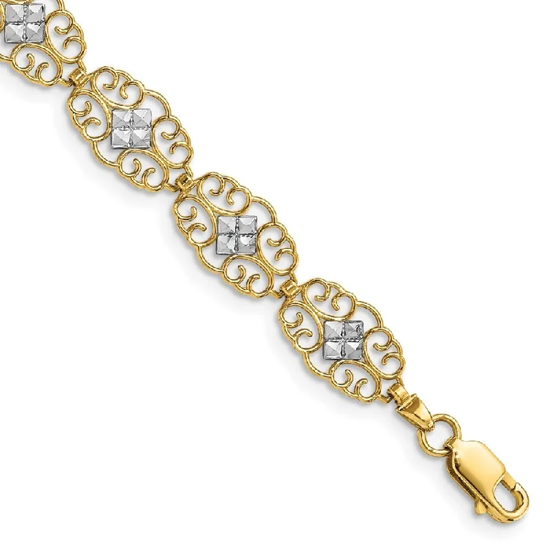 Women’s eternity bracelets-14k Yellow Gold and White Rhodium 8.3mm Diamond-Cut Fancy Bracelet, 7.25"