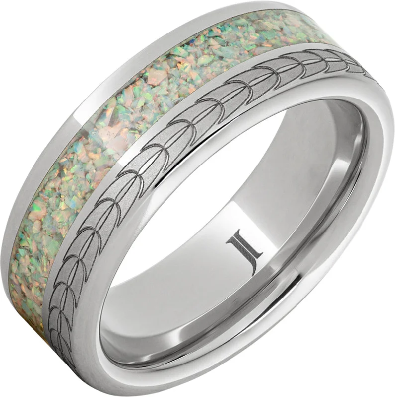 Women’s round-cut engagement rings-Aerie - Serinium® Opal Ring with Eagle Feather Engraving