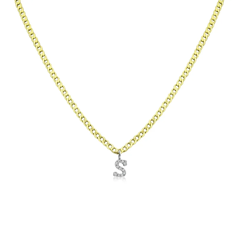 Women’s pearl pendant necklaces-Meira T Yellow Gold Diamond Initial Cuban Chain Necklace