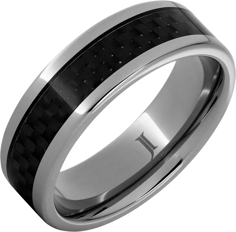 Women’s pearl rings-Titanium Ring with Carbon Fiber Inlay