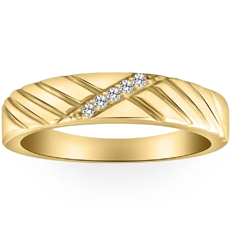 Women’s engagement rings with detailed band-Mens Diamond Wedding Ring Yellow Gold