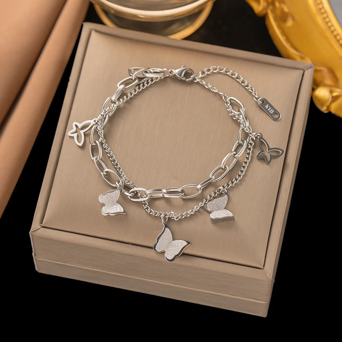 31 [Ae138] Butterfly Bracelet Steel Color