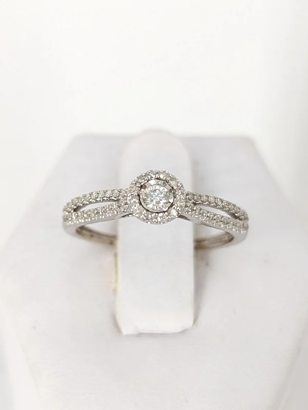 Women’s custom-cut engagement rings-10k wg round halo style wedding ring size 7 est .20ctw