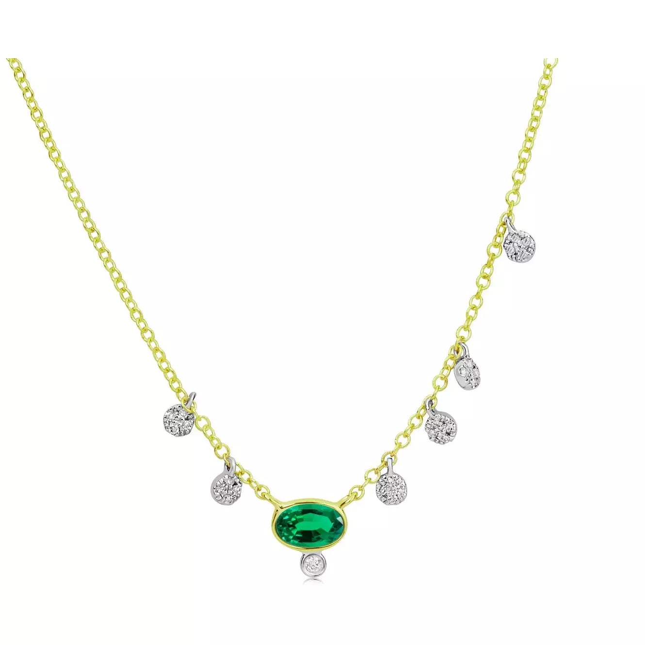 Women’s short necklaces-Meira T Emerald  and Diamond Heart Shape Necklace-Gold Paper Clip Chain