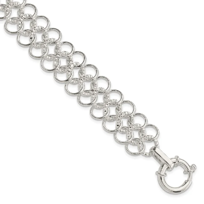 Women’s gold charm bracelets-Sterling Silver Polished and Textured Link Bracelet-WBC-QG3881-8.25