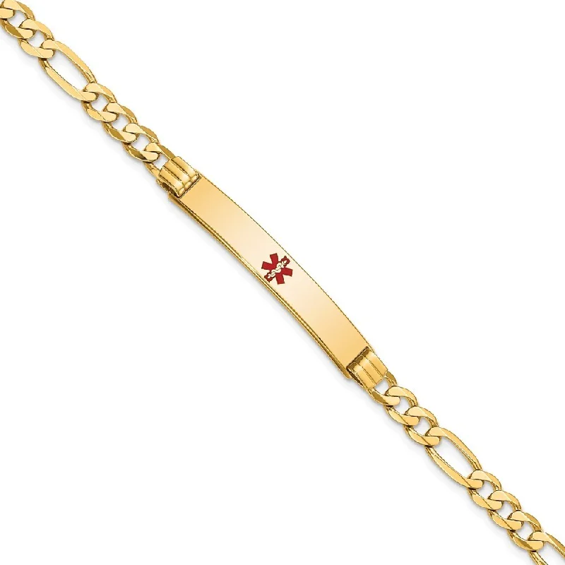 Women’s boho bracelets-14k Yellow Gold 6.5mm Medical Red Enamel Flat Figaro Link ID Bracelet, 7"