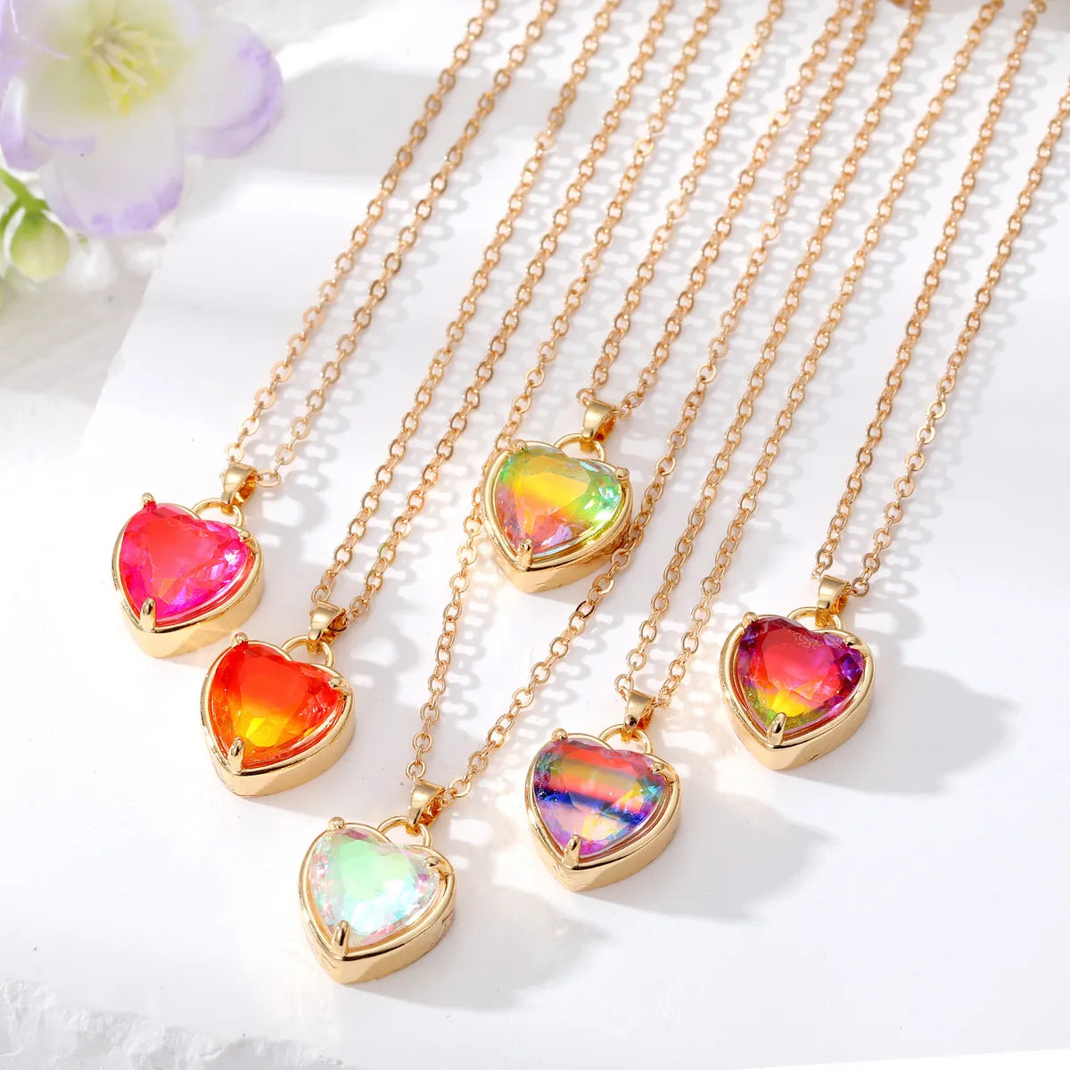 Women’s turquoise necklaces-Fashion Heart Shape Alloy Inlay Artificial Crystal Women's Pendant Necklace 1 Piece