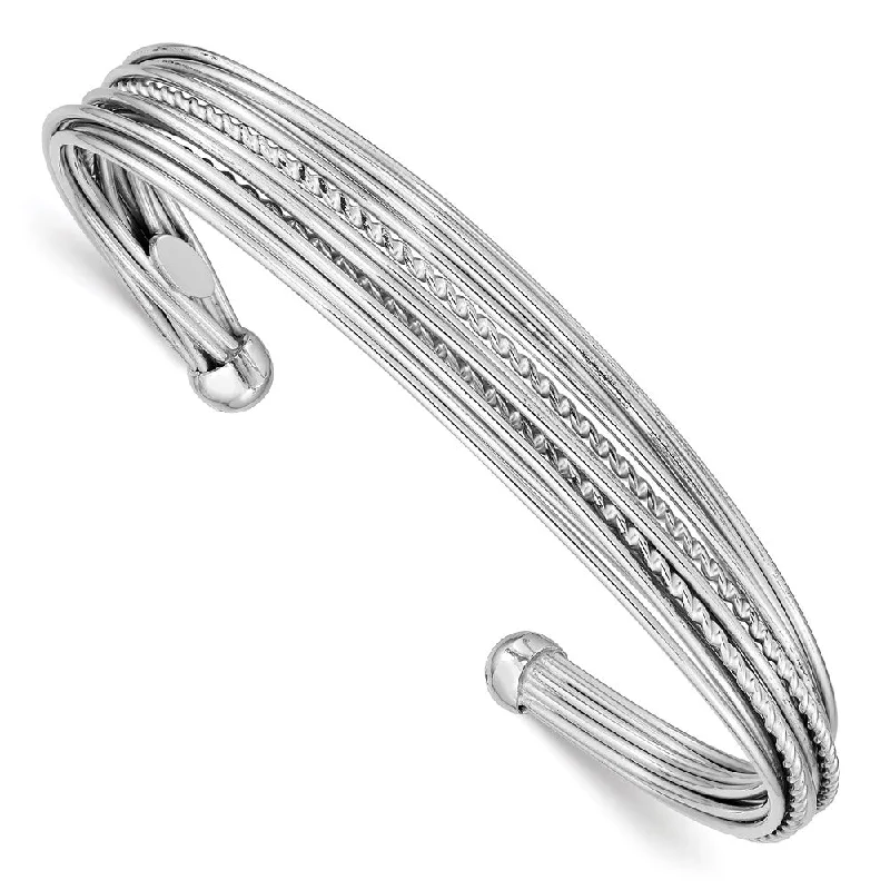 Women’s intricate bangles-Sterling Silver Rhod-plated 14mm Polish RoundCuff Bangle Bracelet-WBC-QB201