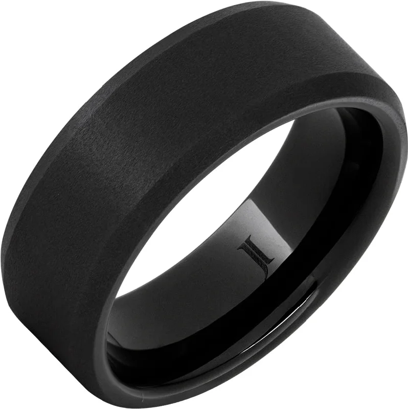 Women’s thin band rings-Black Diamond Ceramic™ Beveled Edge Ring with Sandblast Finish