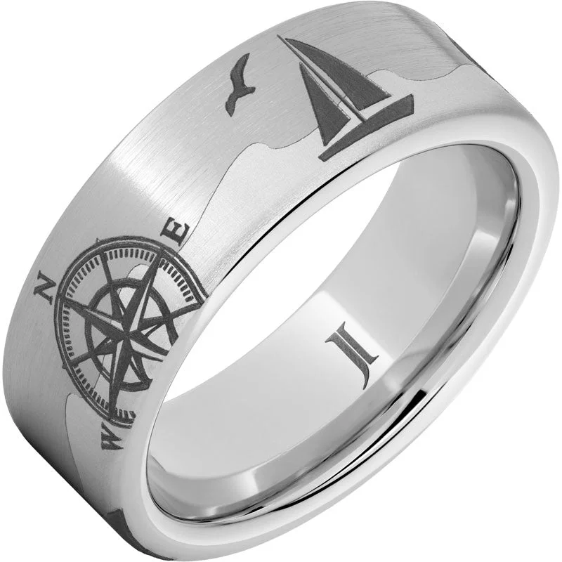 Women’s black diamond rings-Shipshape - Nautical Symbols Engraved Ring