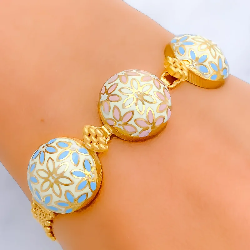 Women’s layered bracelets-Palatial Pastel 22k Gold Floral Meenakari Bracelet