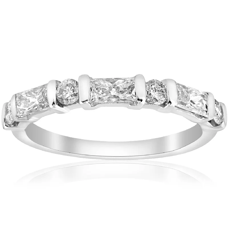 Women’s custom design engagement rings-White Gold 1/2ct Round & Baguette VS Diamond Ring