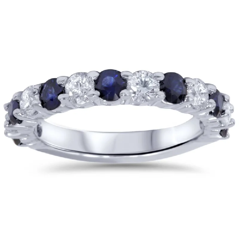 Women’s engagement rings with aquamarine-2ct Diamond & Blue Sapphire Wedding Ring 14K White Gold