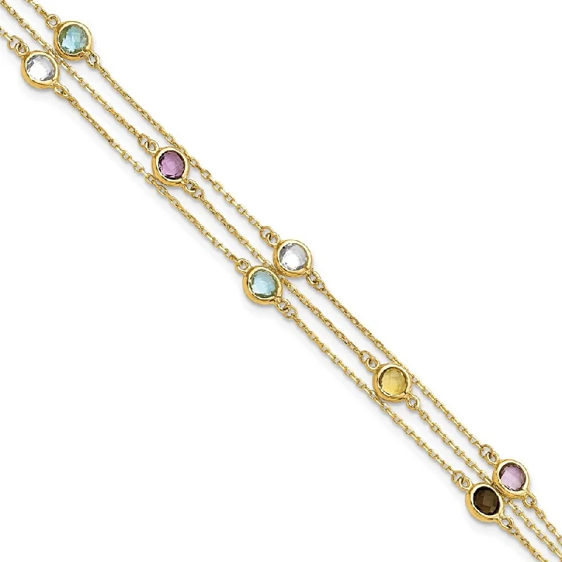 Women’s eternity bracelets-14k Yellow Gold Smoky Quartz White Quartz/BT/CI/AM 3-strand Bracelet, 7.5"