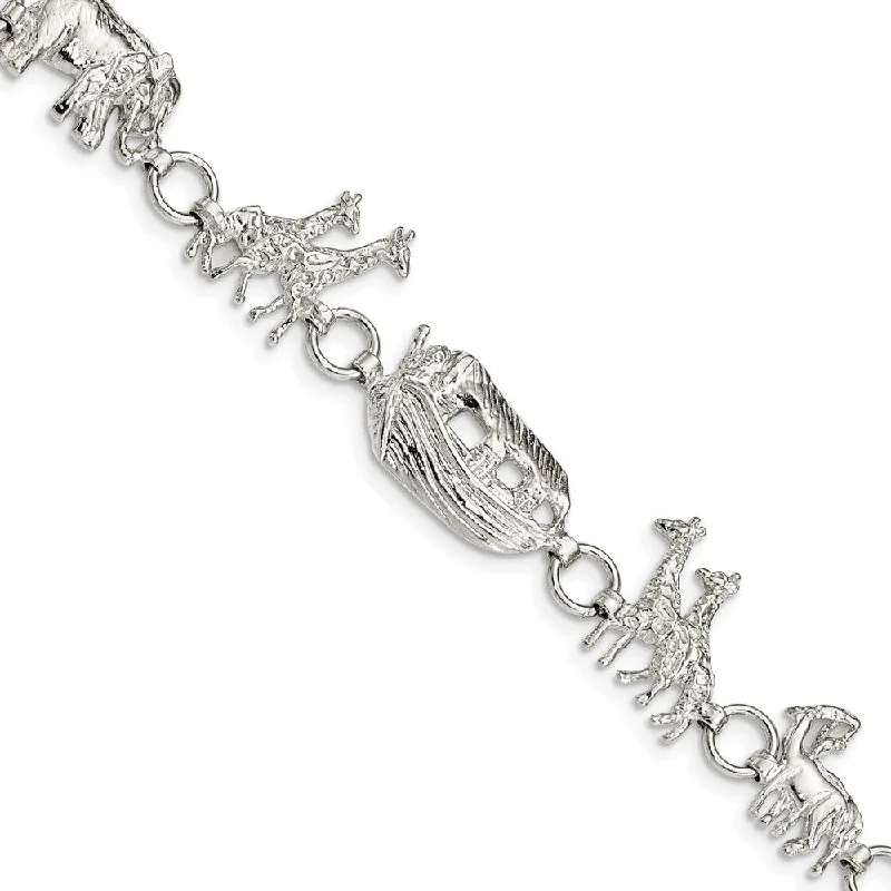 Women’s silver chain bracelets-Sterling Silver Noah's Ark Bracelet-WBC-QG894-7