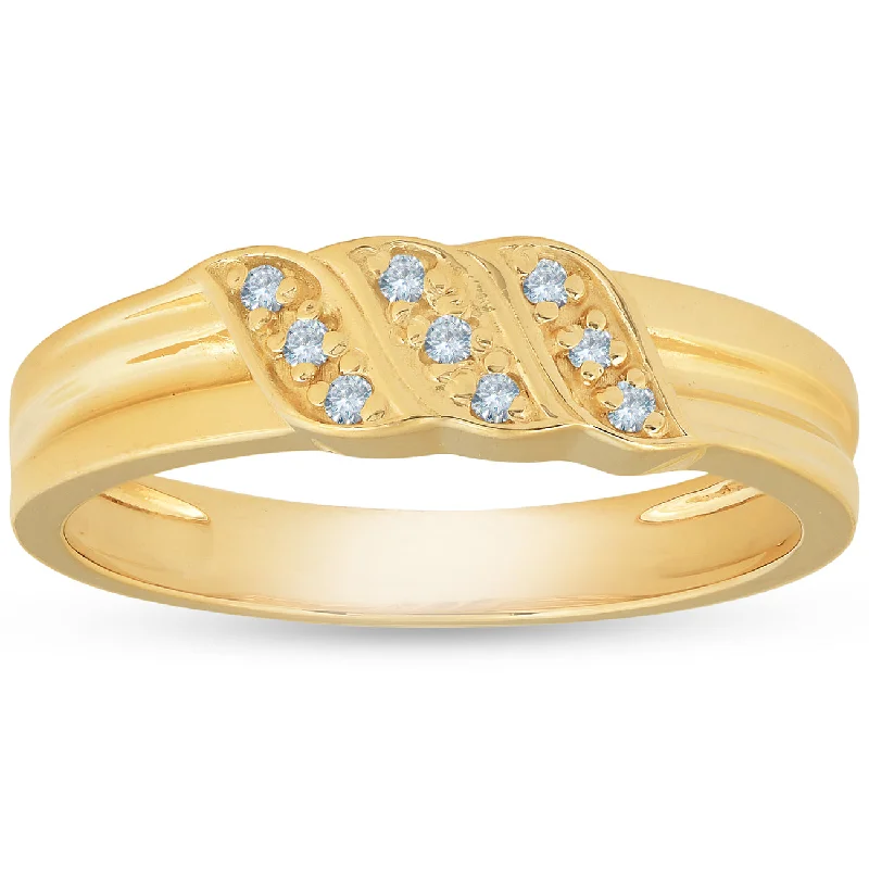 Women’s bridal engagement rings-Mens 10k Yellow Gold Diamond Ring Anniversary Wedding Band