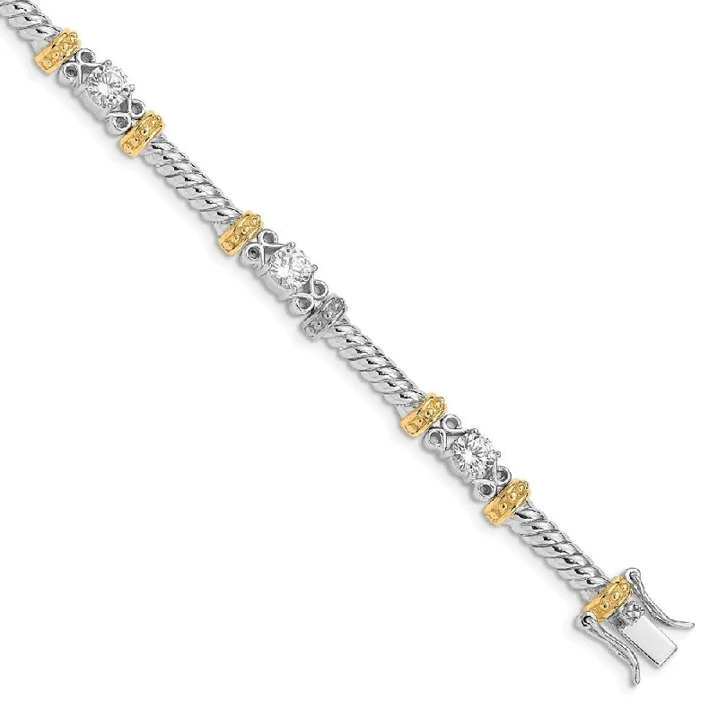 Women’s matching bracelet sets-925 Sterling Silver Rhodium-plated and Vermeil Cubic Zirconia Bracelet, 7"