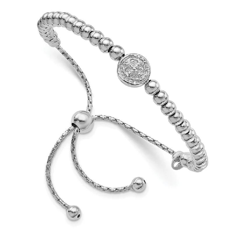 Women’s initial bracelets-Sterling Silver RH-plated Beaded Saint Medal 5in to 8.25in Bracelet-WBC-QG4563