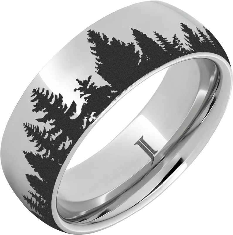 Women’s simple gold rings-Serinium® Pine Forest Engraved Ring