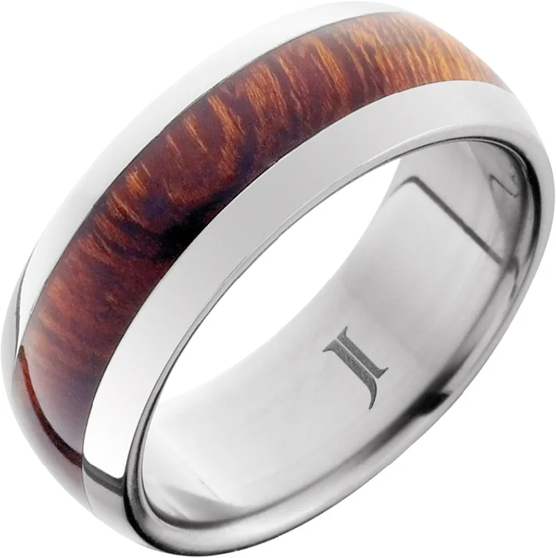 Women’s ruby rings-Titanium Ring with Desert Iron Wood Inlay