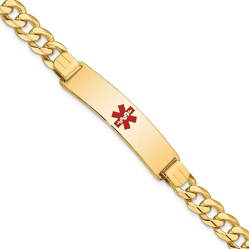 Women’s stretch bracelets-14k Yellow Gold 10.5mm Medical Red Enamel Flat Curb Link ID Bracelet, 8"