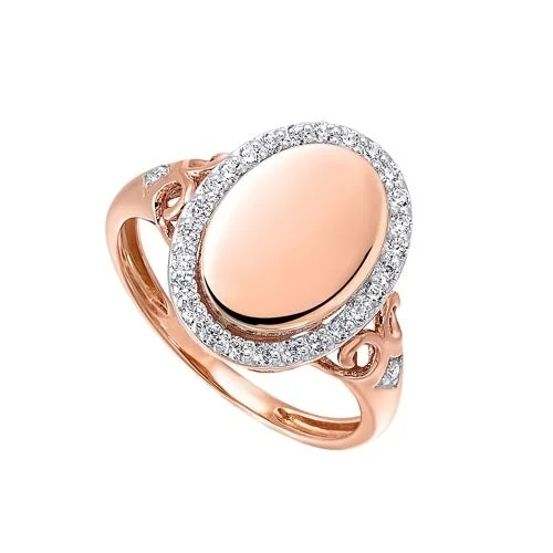 Women’s silver diamond rings-Diamond Vintage Oval Signet Ring in 14k Rose Gold (1/4ctw)