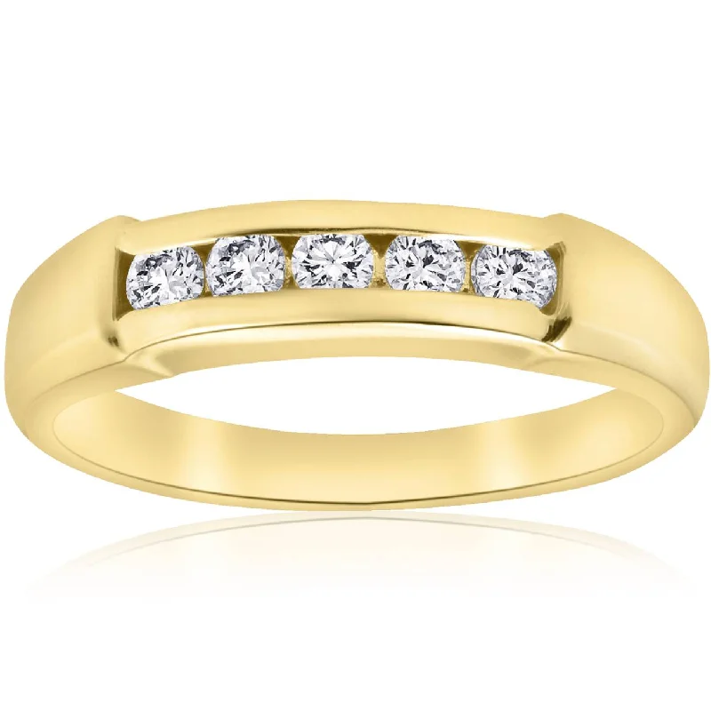 Women’s engagement rings with sapphire-1/2ct Mens 14K Yellow Gold Round Diamond Wedding Ring