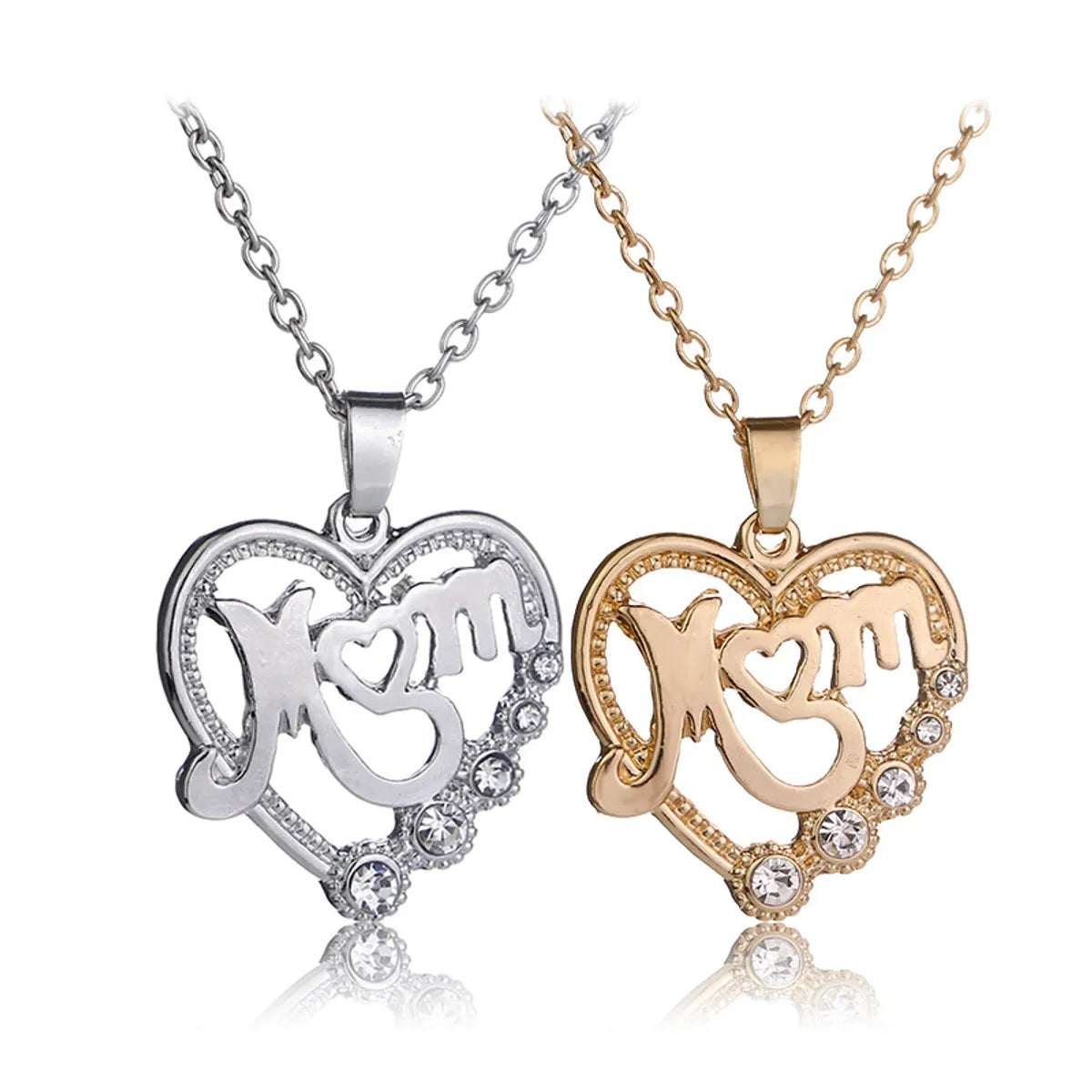 Women’s trendy necklaces-Fashion Mother's Day Mom Letter Pendant Alloy Heart Hollow Diamond Necklace