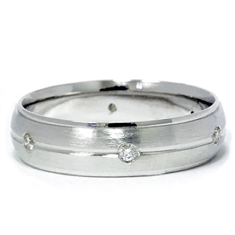 Women’s silver engagement rings-Mens 950 Platinum Diamond Band Brushed Wedding Ring