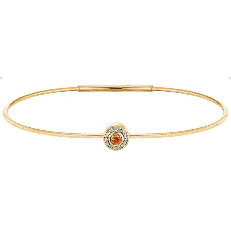 Women’s crystal bracelets-Gold Finish Finish Sterling Silver Round Simulated Citrine Birth Gem Bracelet with Simulated Diamonds