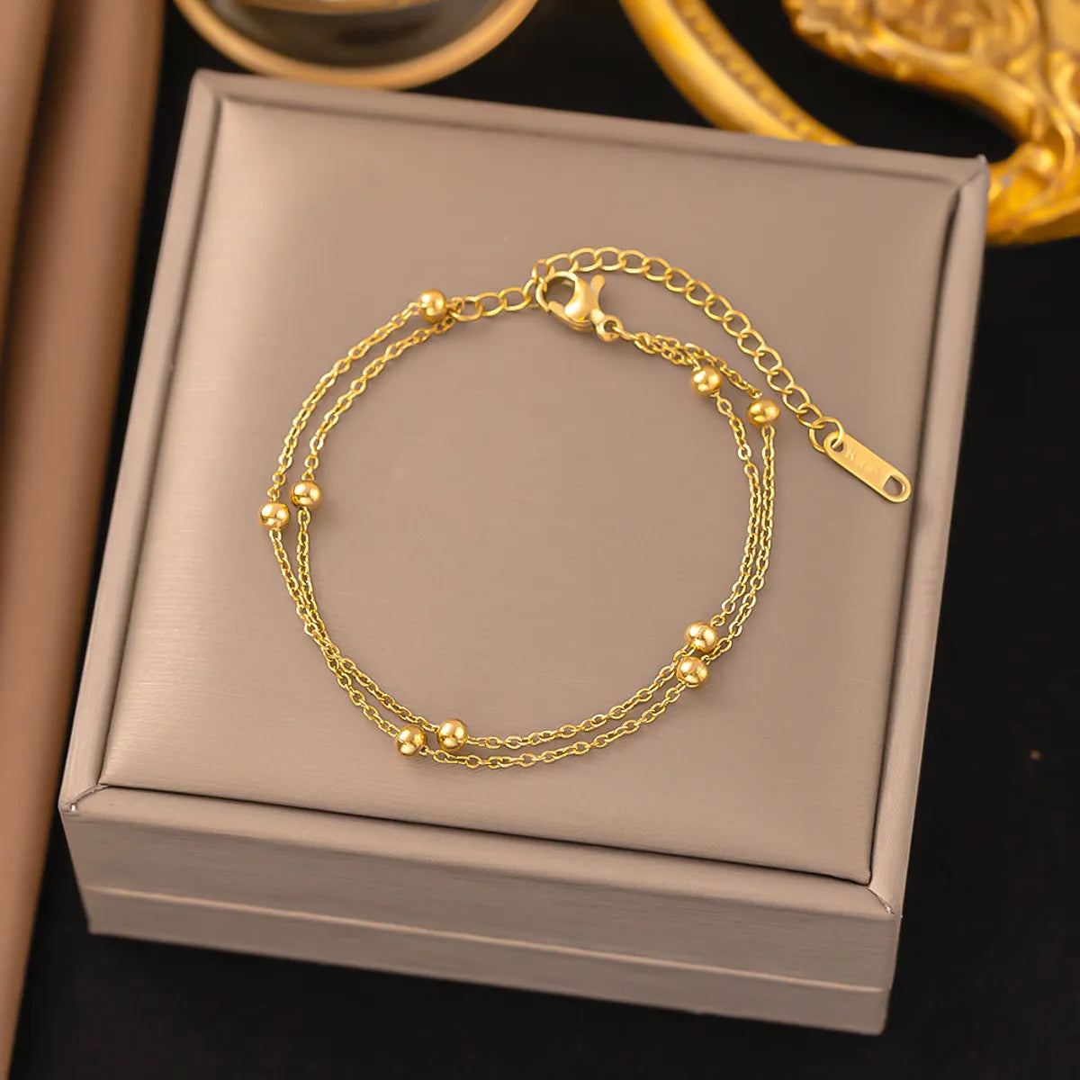 Women’s bracelet with charms-304 Stainless Steel 18K Gold Plated Sweet Plating Solid Color Bracelets Necklace