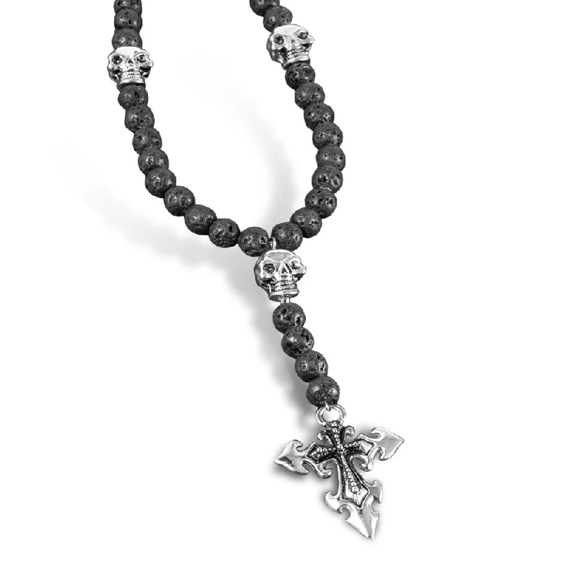 Women’s turquoise necklaces-Skull Lava Rosary