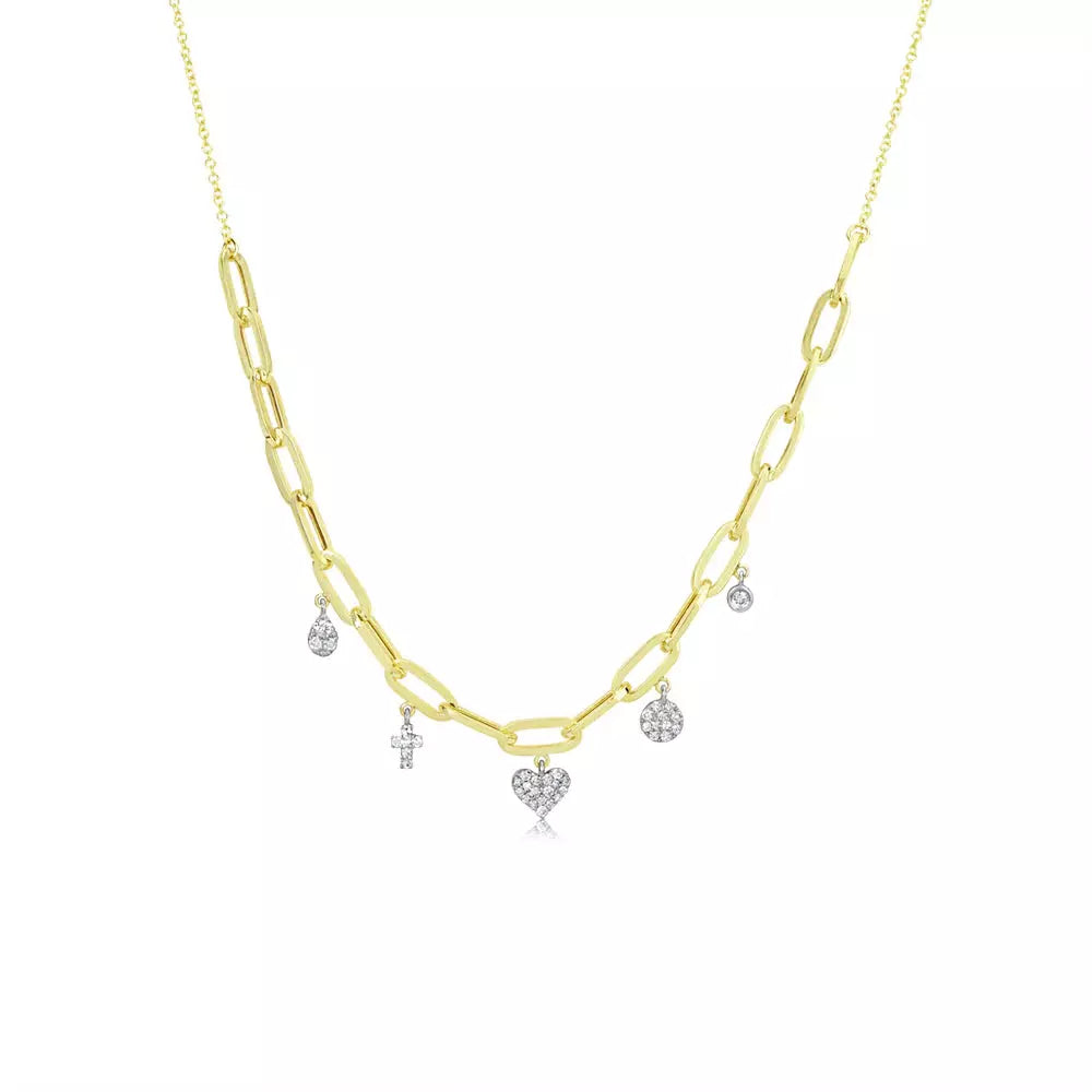 Women’s beaded necklaces-Meira T Cross My Heart Off Centered Diamond Charm Necklace