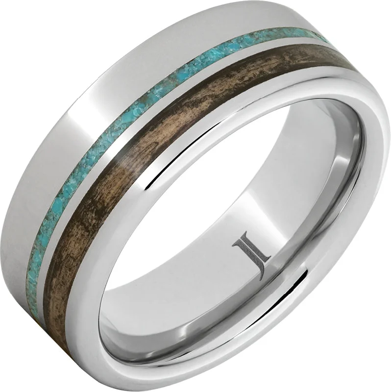 Women’s emerald rings-Barrel Aged™ Serinium® Ring with Bourbon Wood and Turquoise Inlays