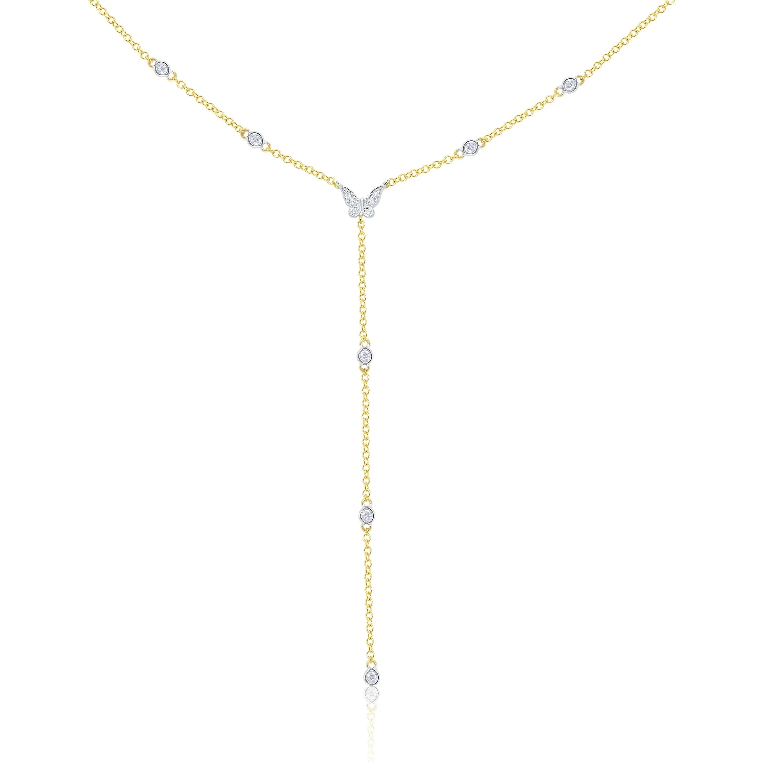 Women’s custom engraved necklaces-Meira T Dainty Diamond Butterfly Lariat in 14kt Gold