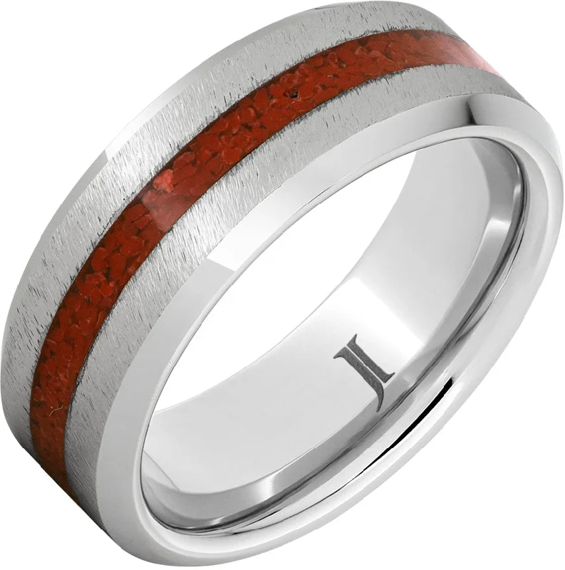 Women’s modern engagement rings-Serinium® Ring with Coral Inlay and Grain Finish