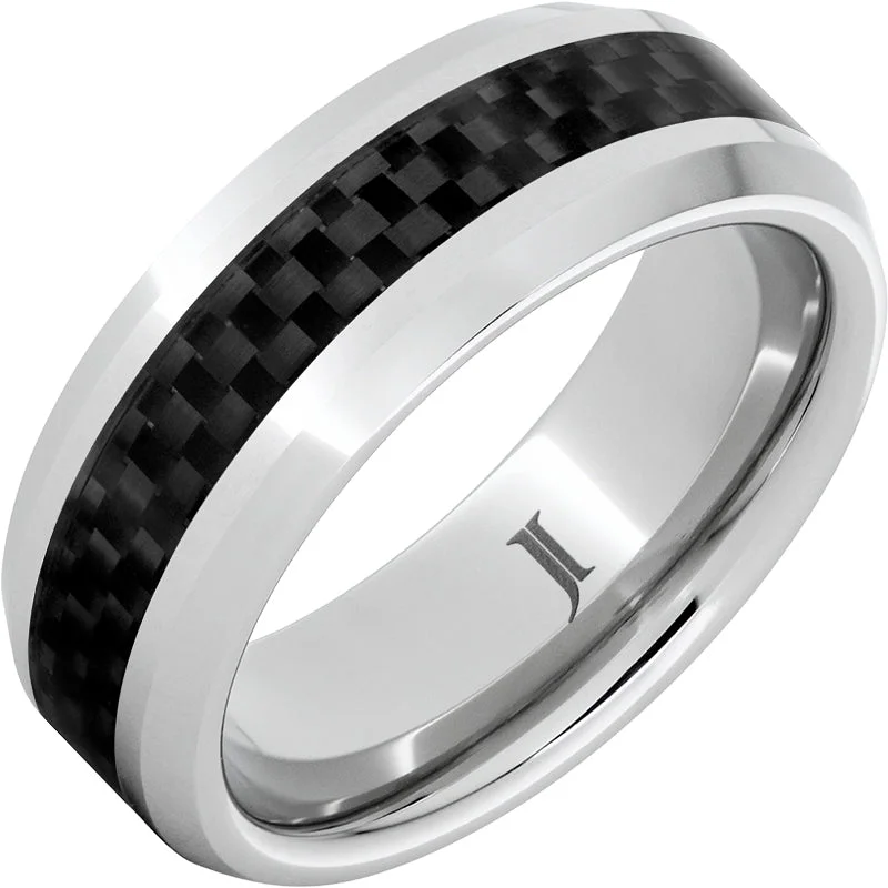 Women’s precious stone rings-Black Ice - Serinium® Black Carbon Fiber Inlay Ring