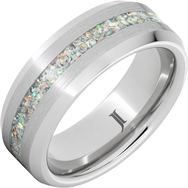 Women’s rainbow rings-Serinium® Ring with Crushed Opal Inlay and Satin Finish