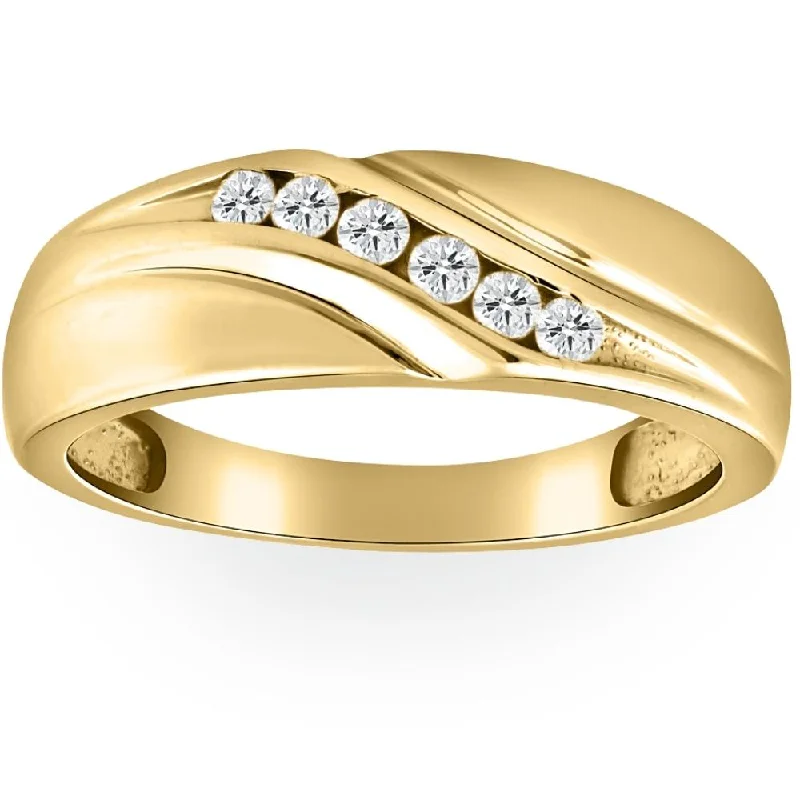 Women’s luxury engagement rings-Mens 14K Yellow Gold 1/4ct Diamond Wedding Ring Band