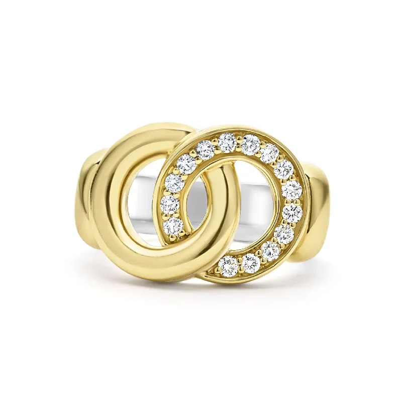 Women’s vintage wedding rings-Two-Tone Interlocking Diamond Caviar Ring