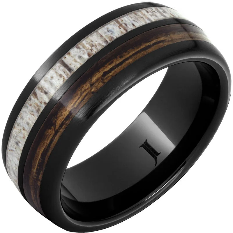 Women’s infinity rings-Barrel Aged™ Black Diamond Ceramic™ Ring with Bourbon Barrel Wood and Antler Inlays Satin