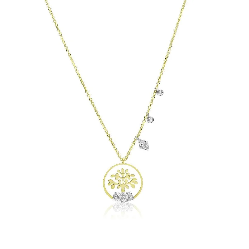 Women’s geometric necklaces-Meira T Yellow Gold & Diamond Tree of Life  Necklace