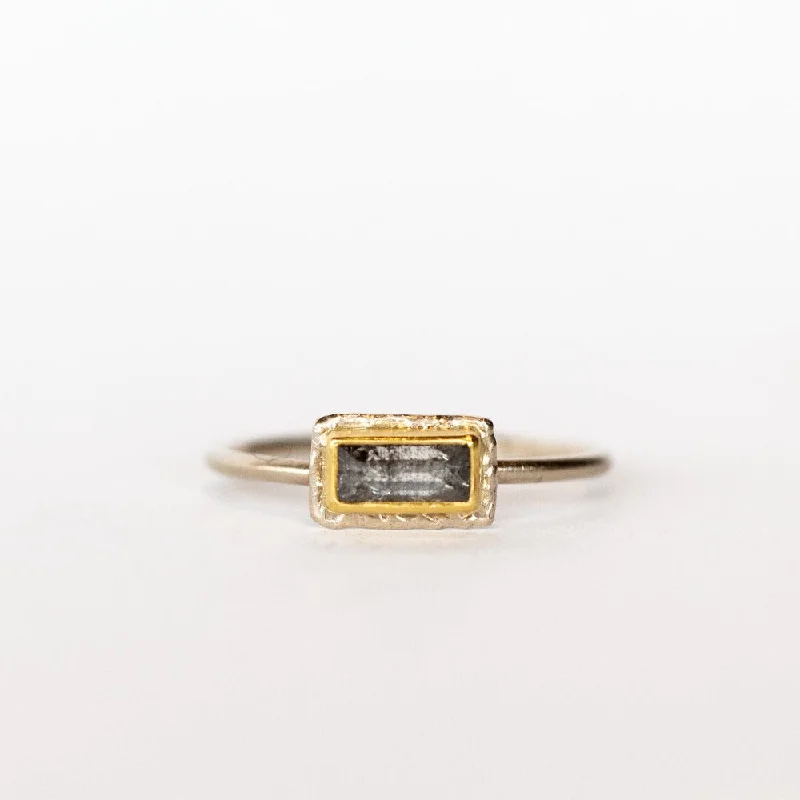 Women’s halo engagement rings-Jamie Joseph | Salt and Pepper Baguette Diamond Ring