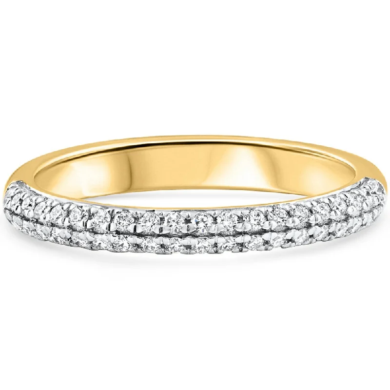 Women’s engagement rings with side stones-1/4Ct Micro Pave Diamond Wedding Ring 1/2 Eternity Band 14k Gold Lab Grown