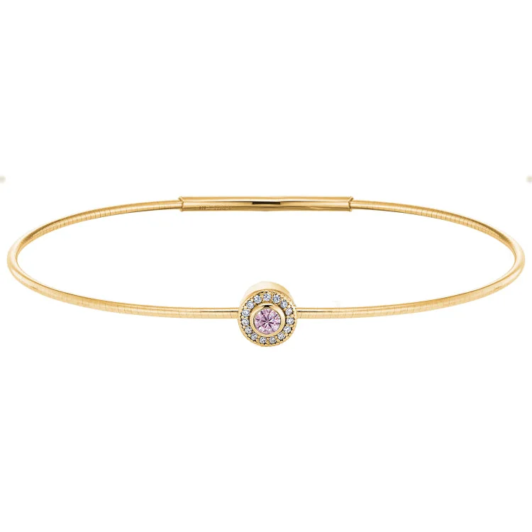 Women’s woven bracelets-Gold Finish Finish Sterling Silver Round Simulated Pink Sapphire Birth Gem Bracelet with Simulated Diamonds