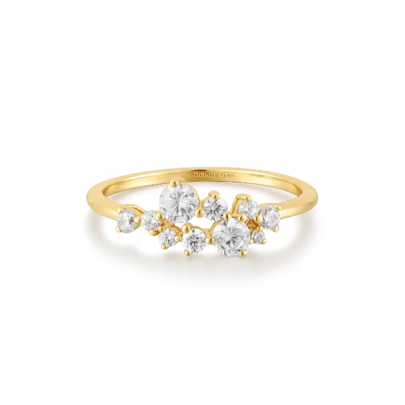 Women’s sapphire rings-Gold Flower Cluster Pavé Ring